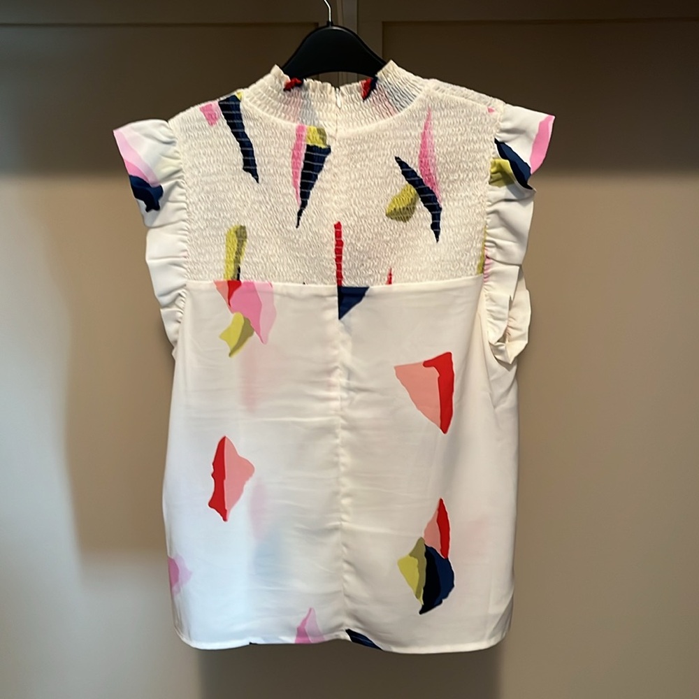 THML White Cream Ruffled Smocked Blouse - Picture 3 of 4